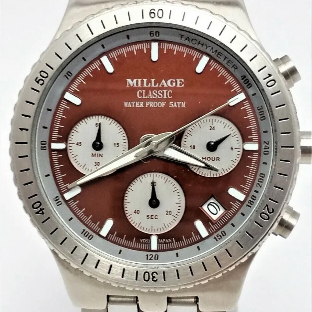 Millage Classic 4388 Date Chronograph Stainless Steel Japan Movement - Nice!